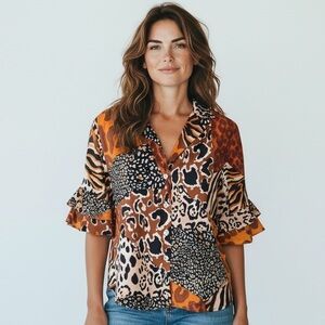 ALICE BLUE medium, V-neck ruffled, layered sleeves blouse, excellent condition